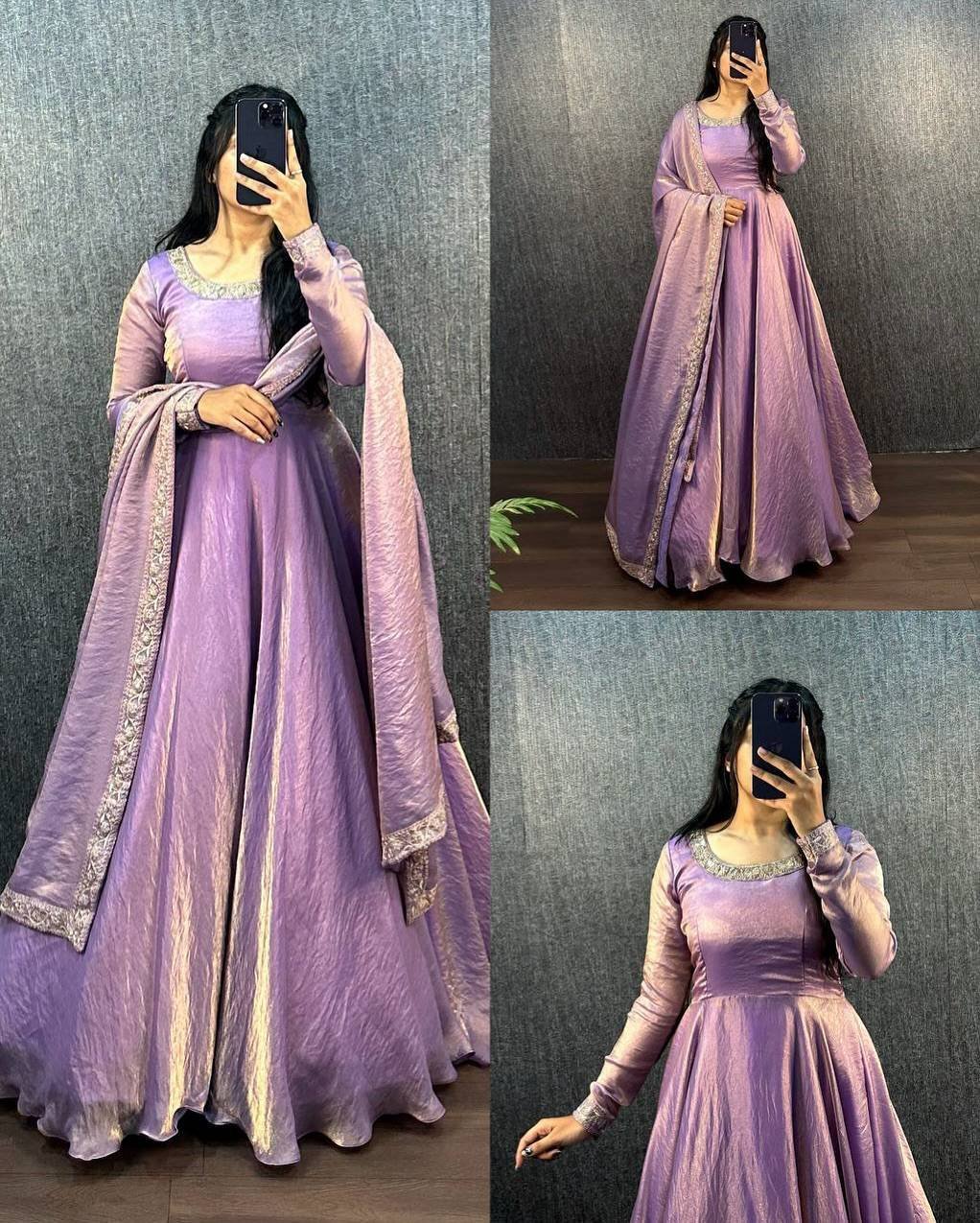 Elegant Space Silk Gown with Dupatta
