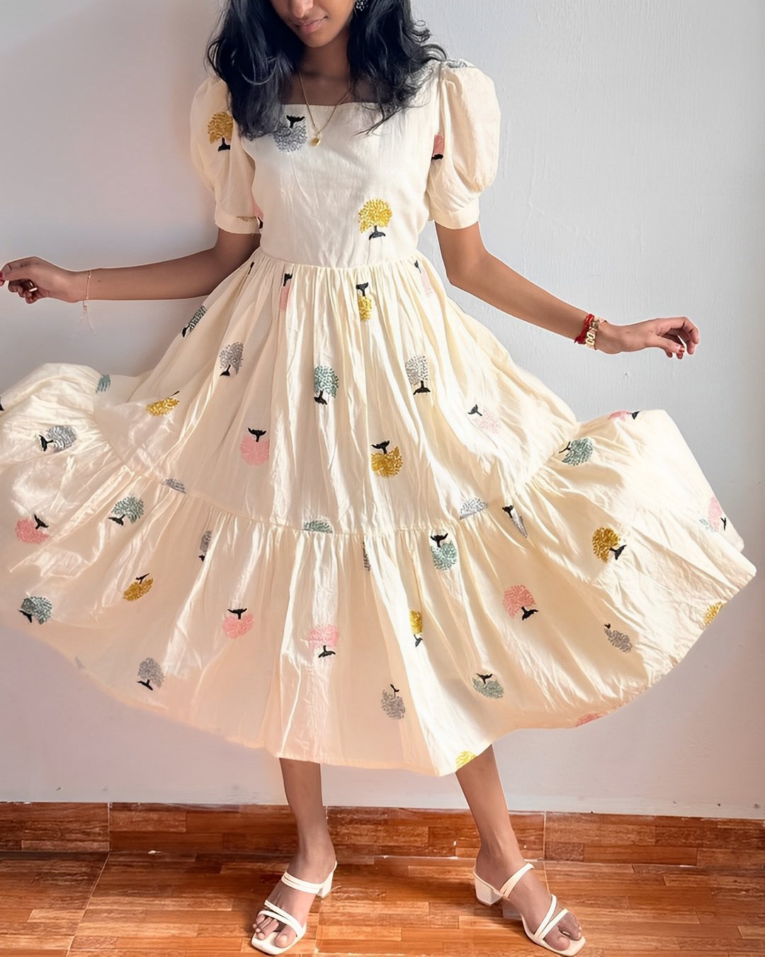 Pure Cotton Tree Embroidered Maxi