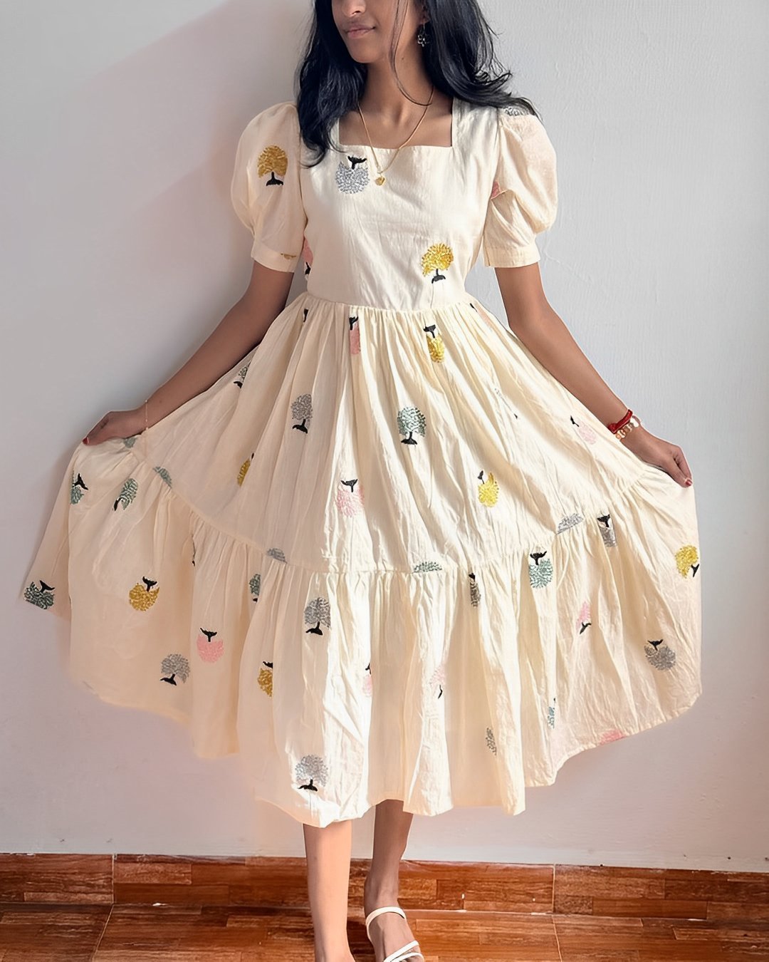 Pure Cotton Tree Embroidered Maxi