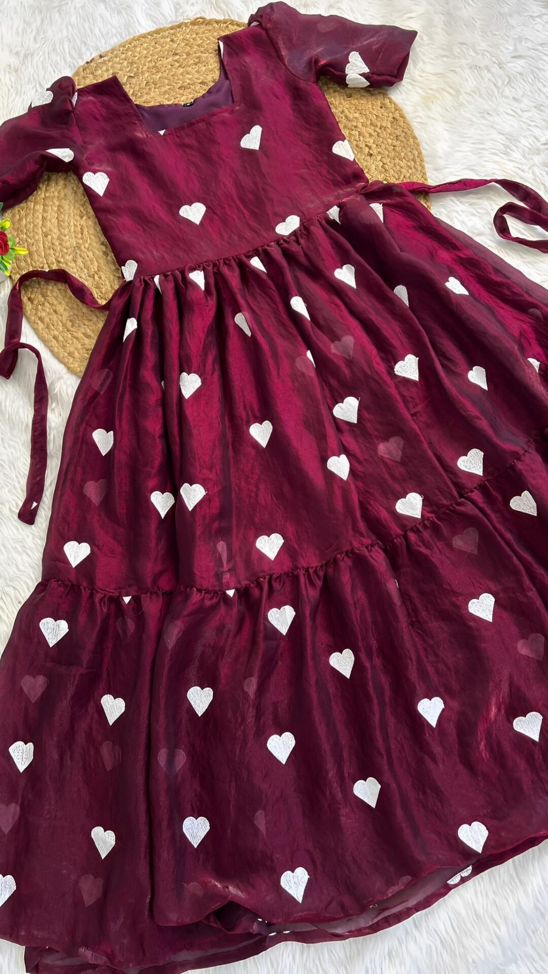 Original Heart Embroidery Trishade Shining Silk Gown