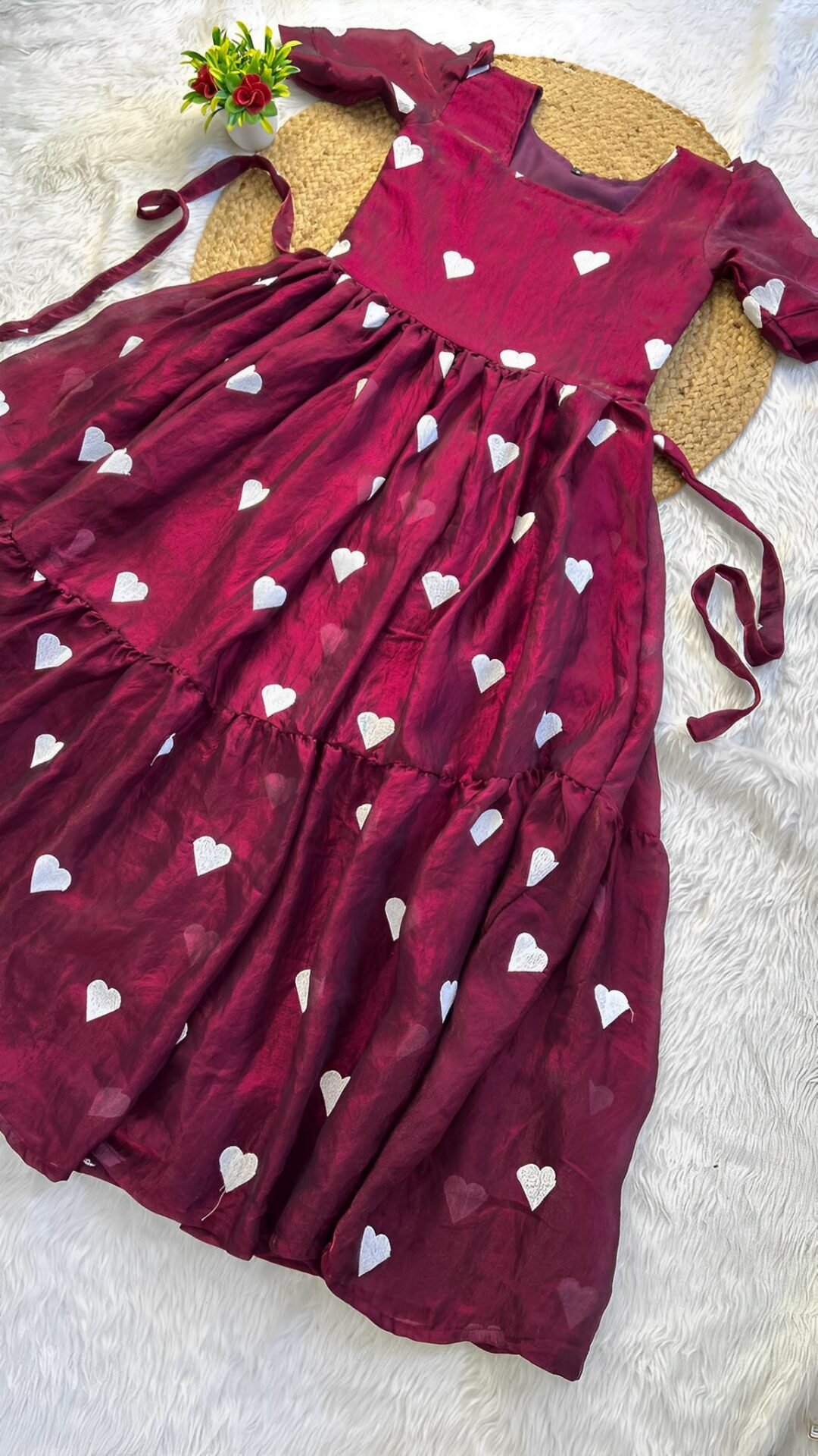 Original Heart Embroidery Trishade Shining Silk Gown