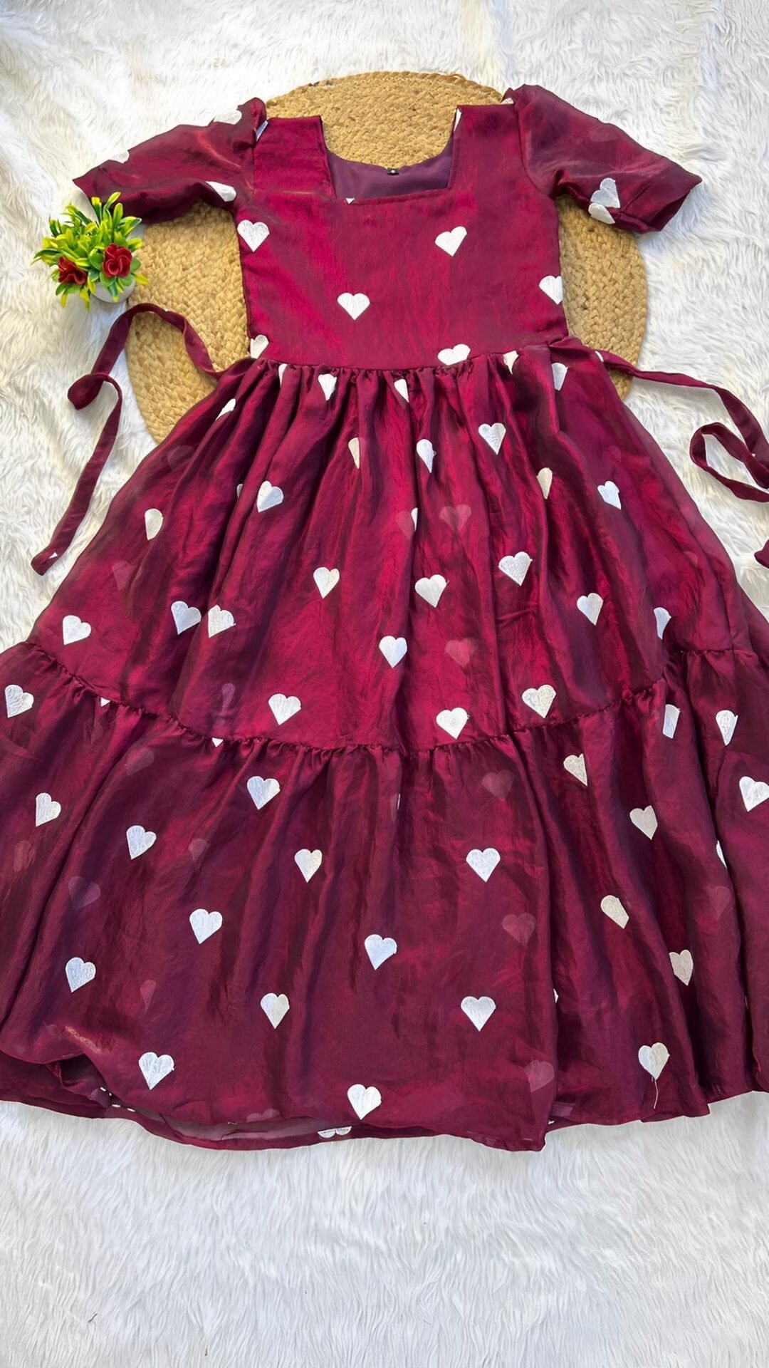 Original Heart Embroidery Trishade Shining Silk Gown