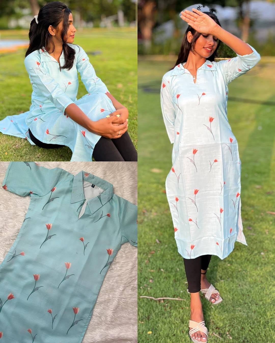 Elegant Light Blue Floral Kurta