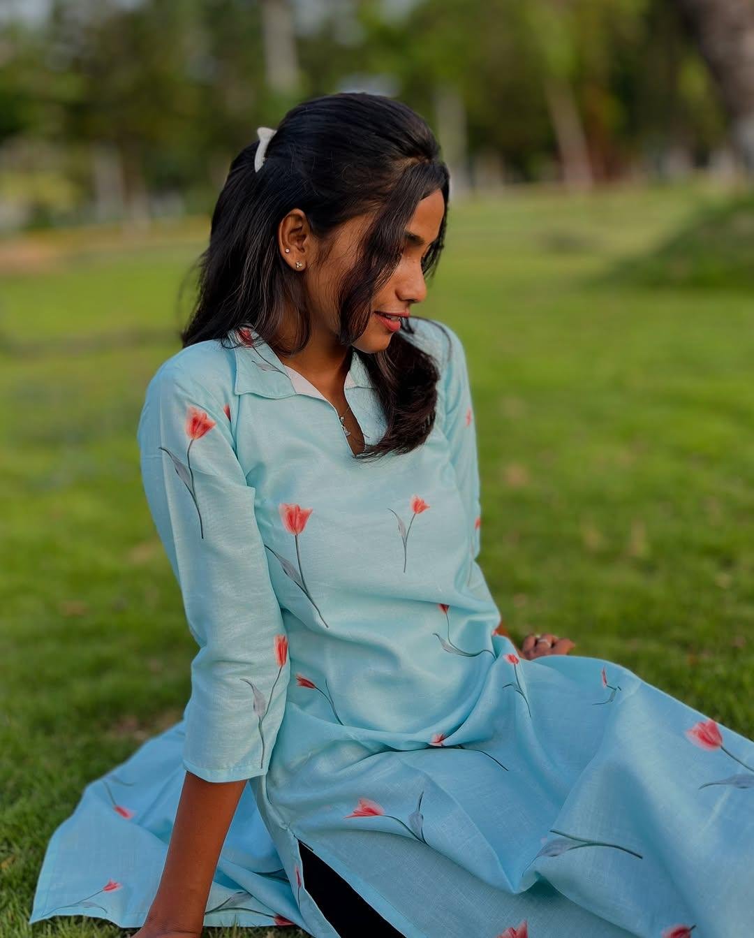 Elegant Light Blue Floral Kurta