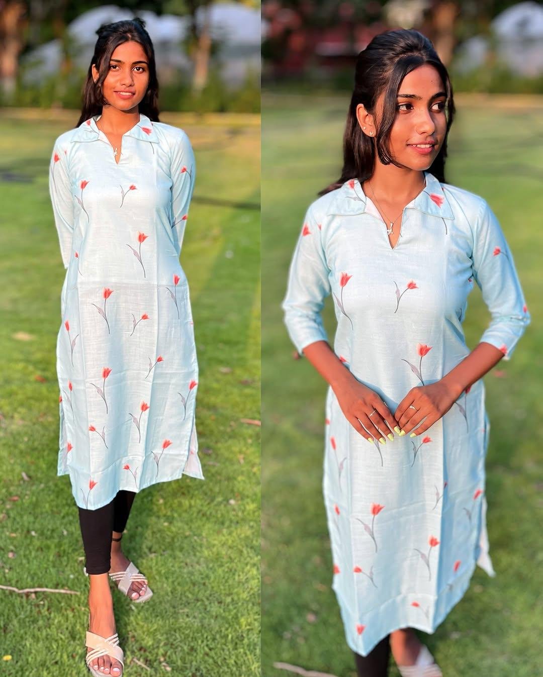 Elegant Light Blue Floral Kurta