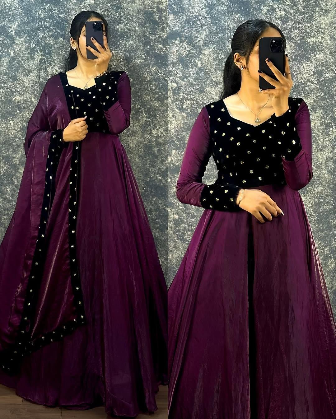 Velvet Charm  Anarkali gown with Dupatta Set