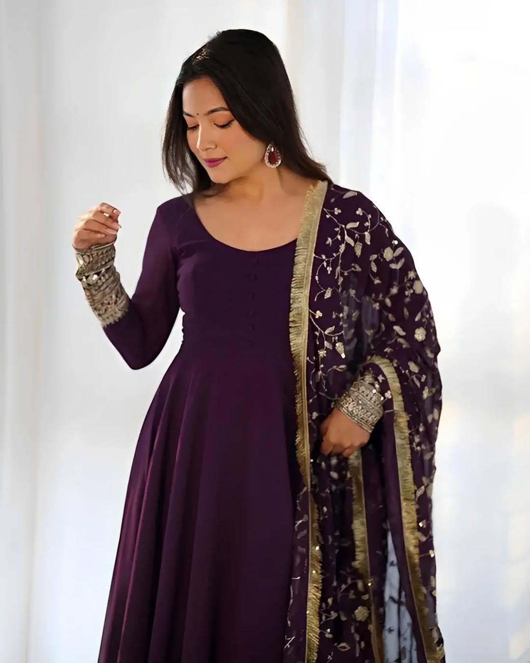 Elegant Regal Plum Embroidered Anarkali Set