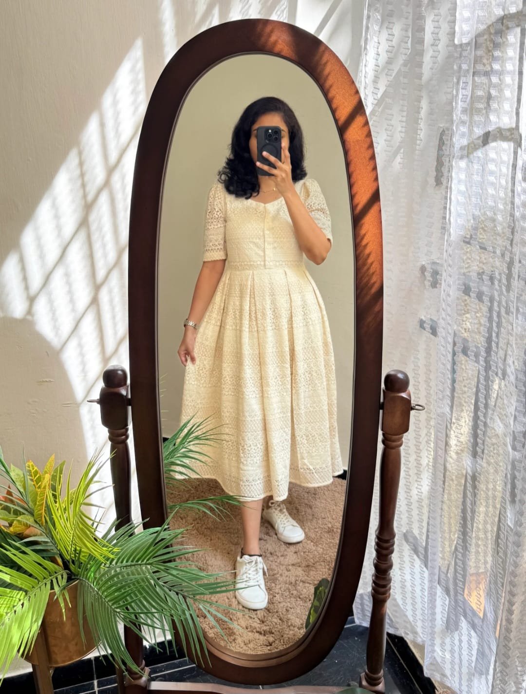 Trendy Pure Cotton Lace Midi Dress