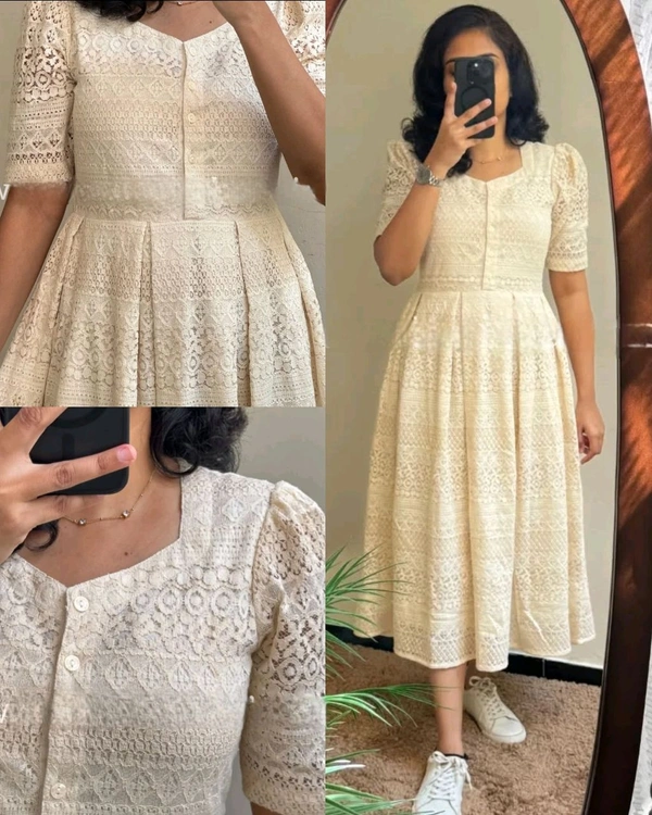Trendy Pure Cotton Lace Midi Dress