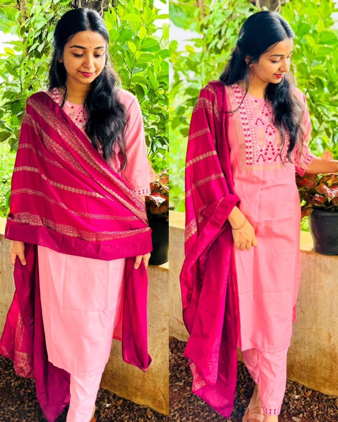 Attractive Rayon Kurta with pant & Dupatta set