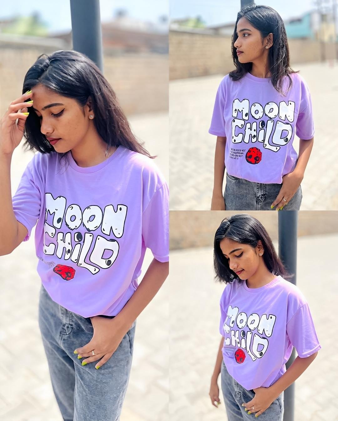 Women's Oversized Lavender 'Moon Child' Graphic T-Shirt