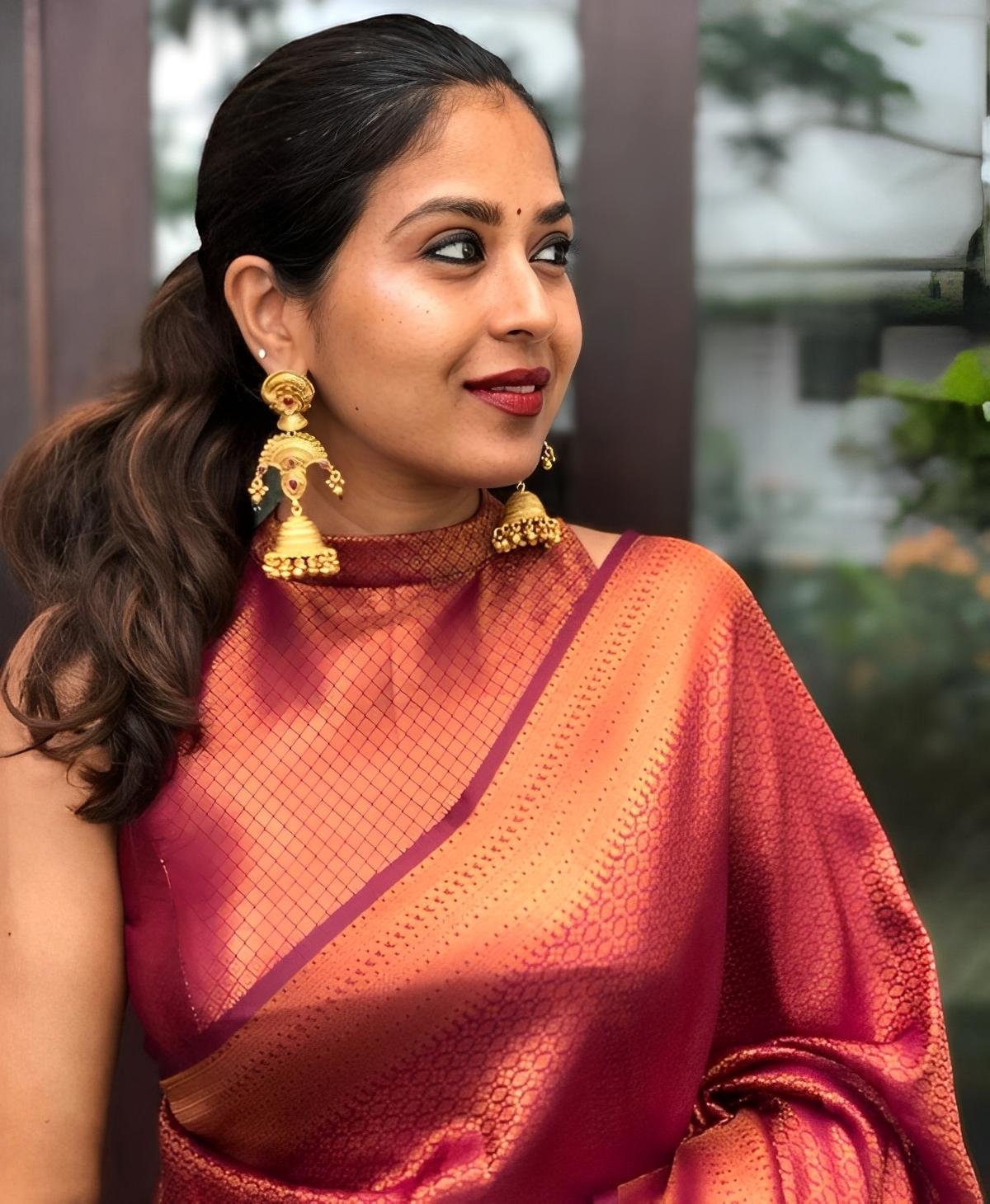 Burnt Maroon & Gold Designer Silk Saree – Regal & Radiant