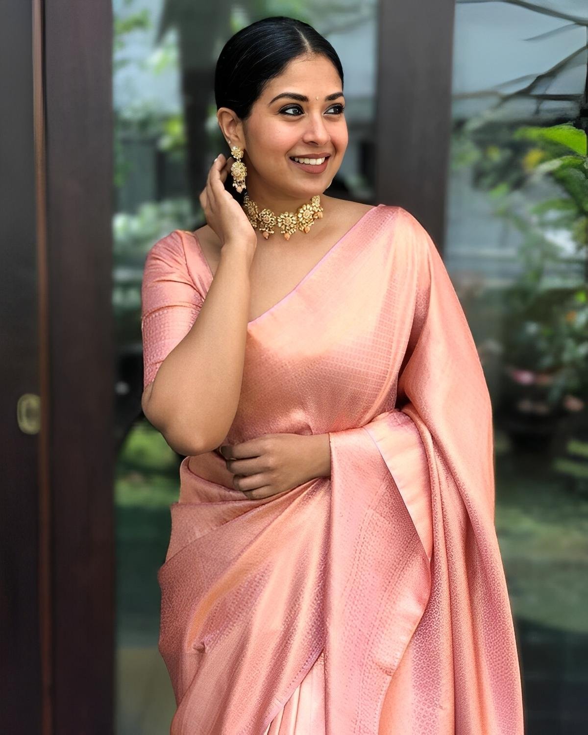 Blush Pink Satin Silk Saree – Soft Elegance & Timeless Charm