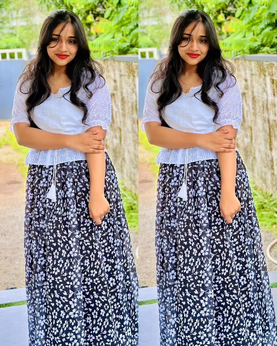 Women’s Floral Maxi Skirt with Eyelet Top