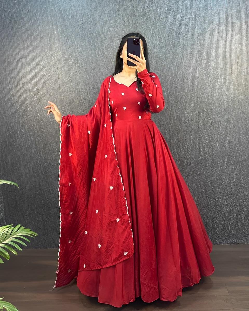 Trendy Heart Valentine Gown With Dupatta set