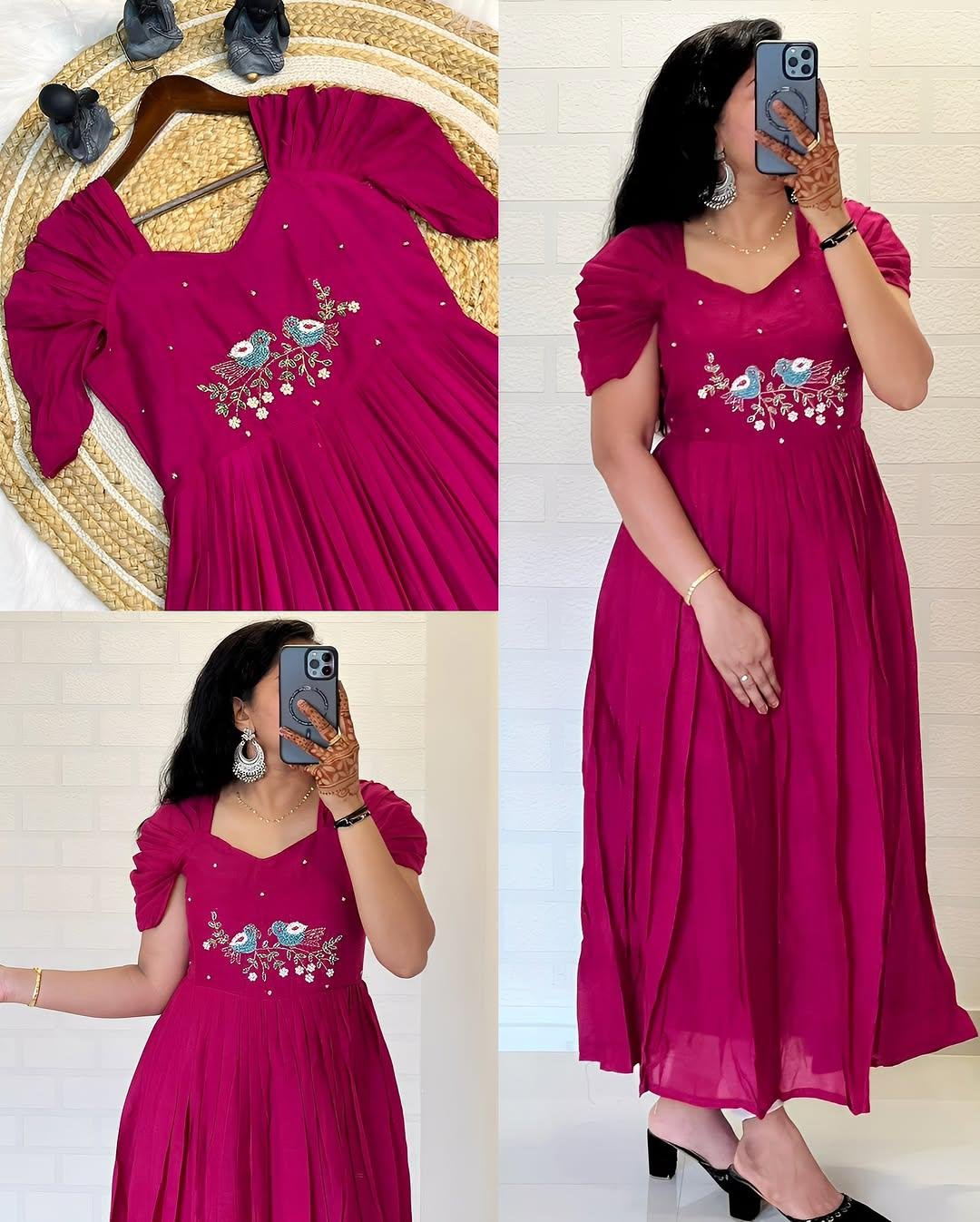 Beautiful Stylish Soft Kota Checks With Handwork Gown