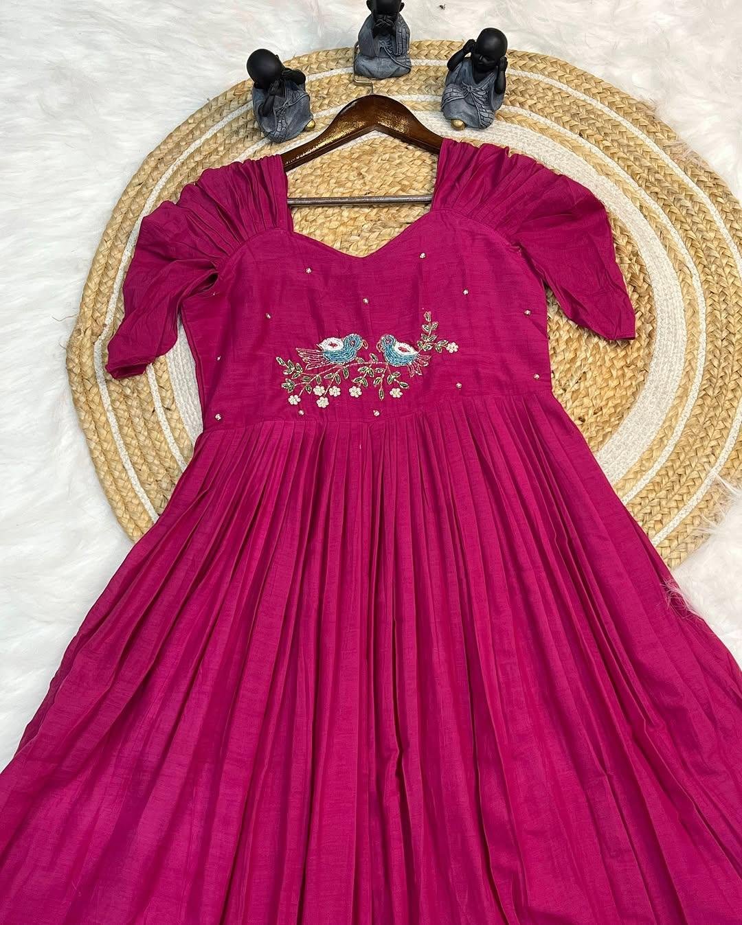 Beautiful Stylish Soft Kota Checks With Handwork Gown