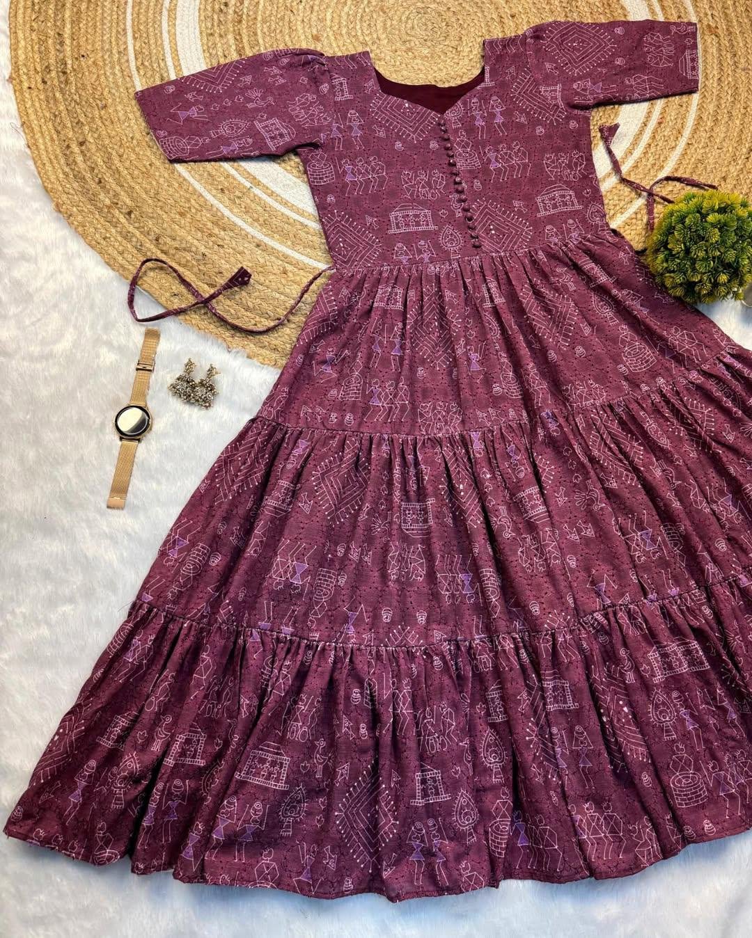 Trendy Hakoba Printed Maxi Gown with Half Sleeves