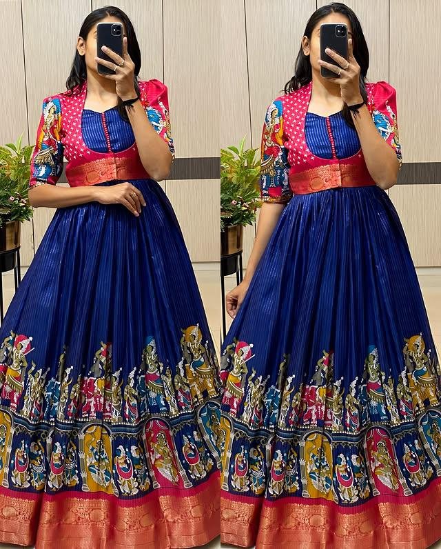Designer Fully Stiched Kalamkari Anarkali Gown with Jacket