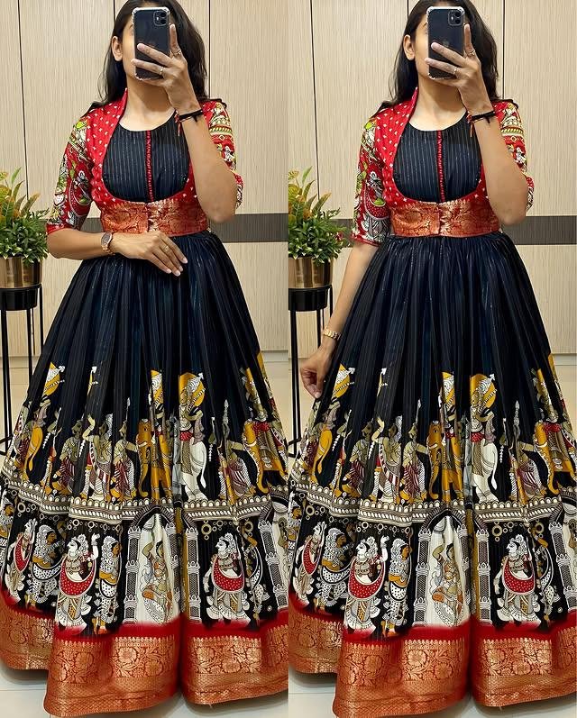 Designer Fully Stiched Kalamkari Anarkali Gown with Jacket