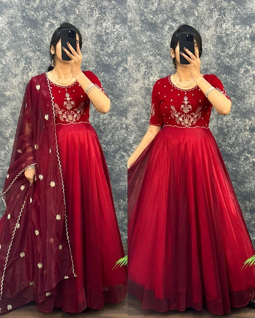 Festival New Embroidered Gown With Dupatta
