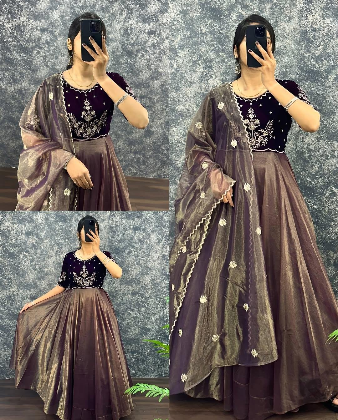 Festival New Embroidered Gown With Dupatta