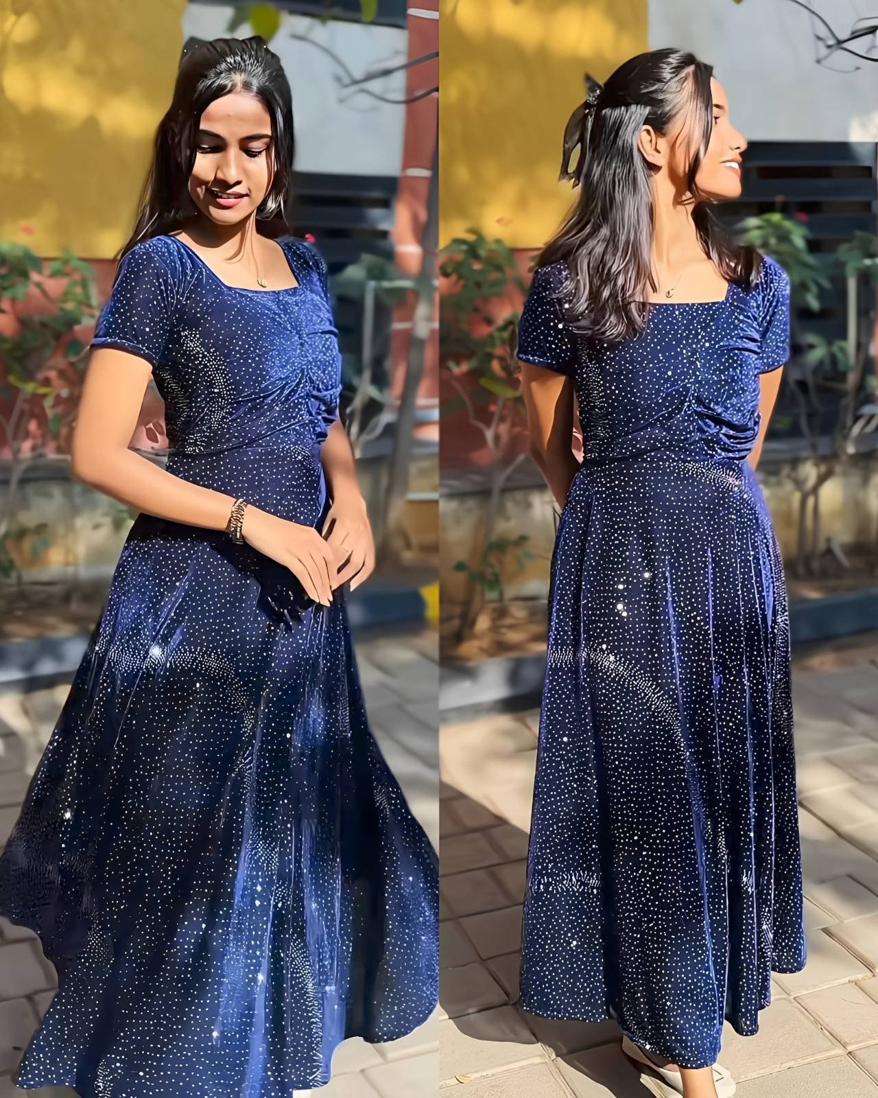 Velvet Diamond Heavy Sequins Work Gown-TARA