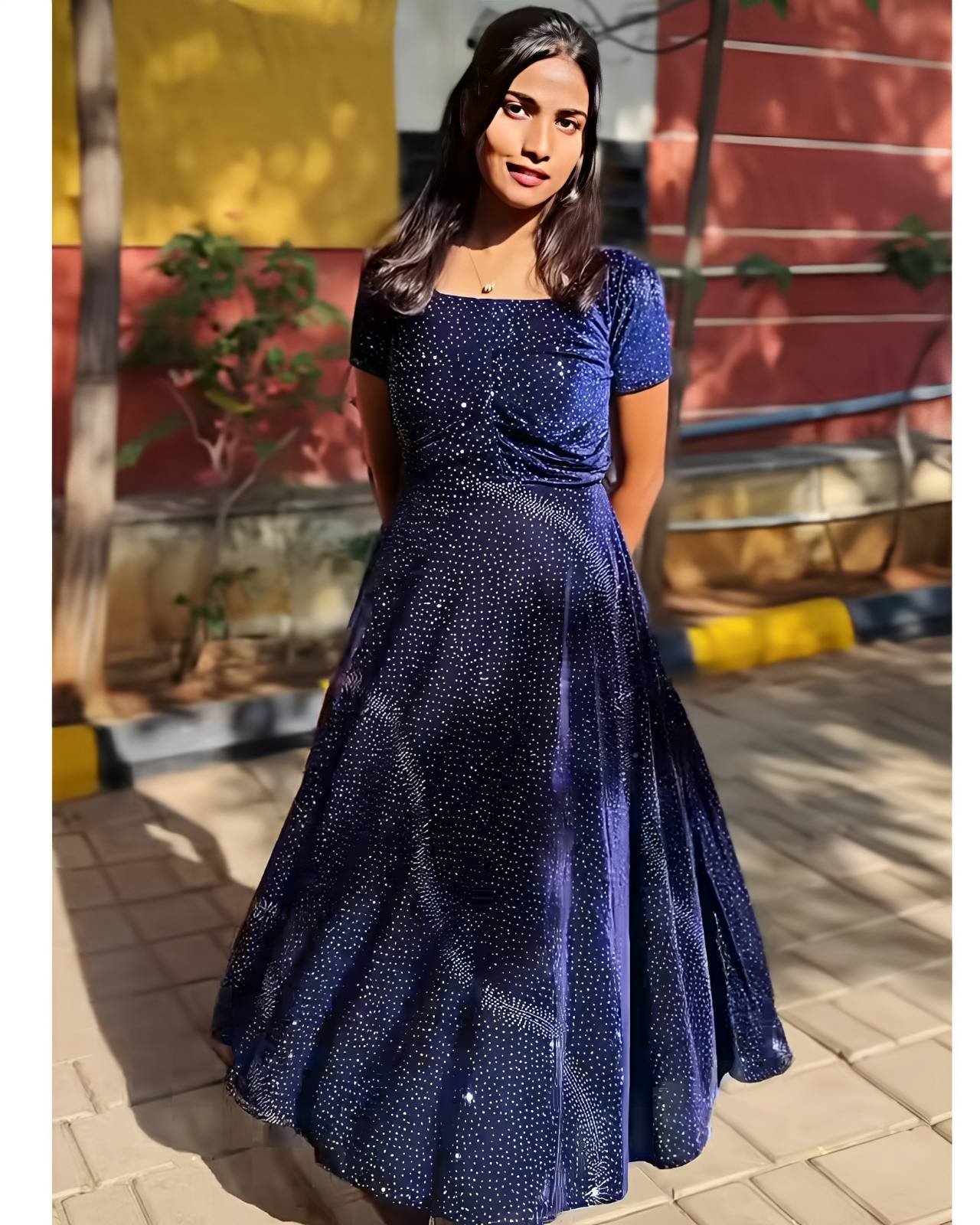 Velvet Diamond Heavy Sequins Work Gown-TARA