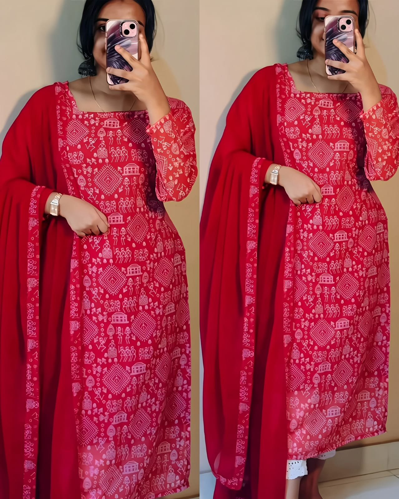 Fancy Georgette Village Printed Kurtas With Dupatta For Women