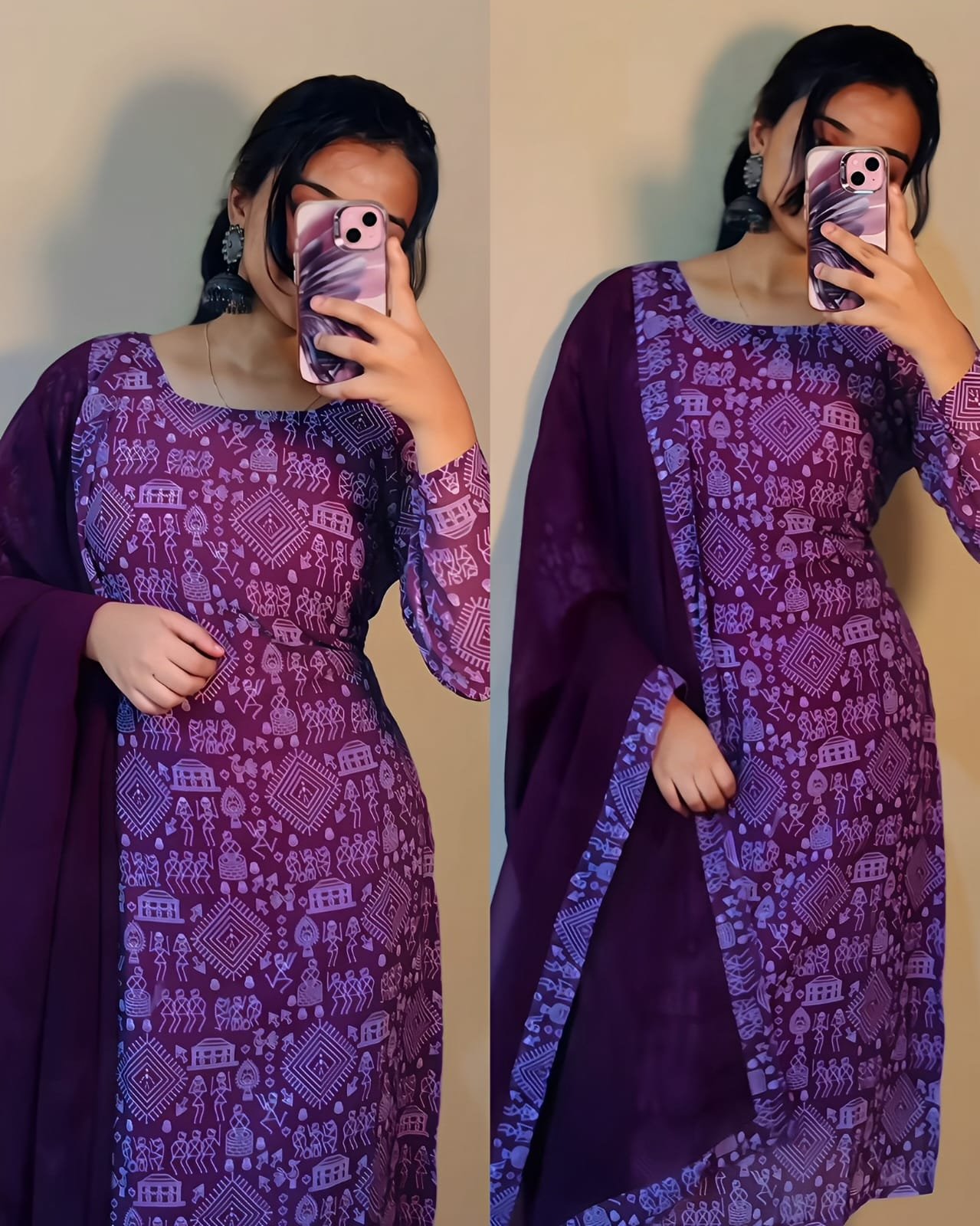 Fancy Georgette Village Printed Kurtas With Dupatta For Women