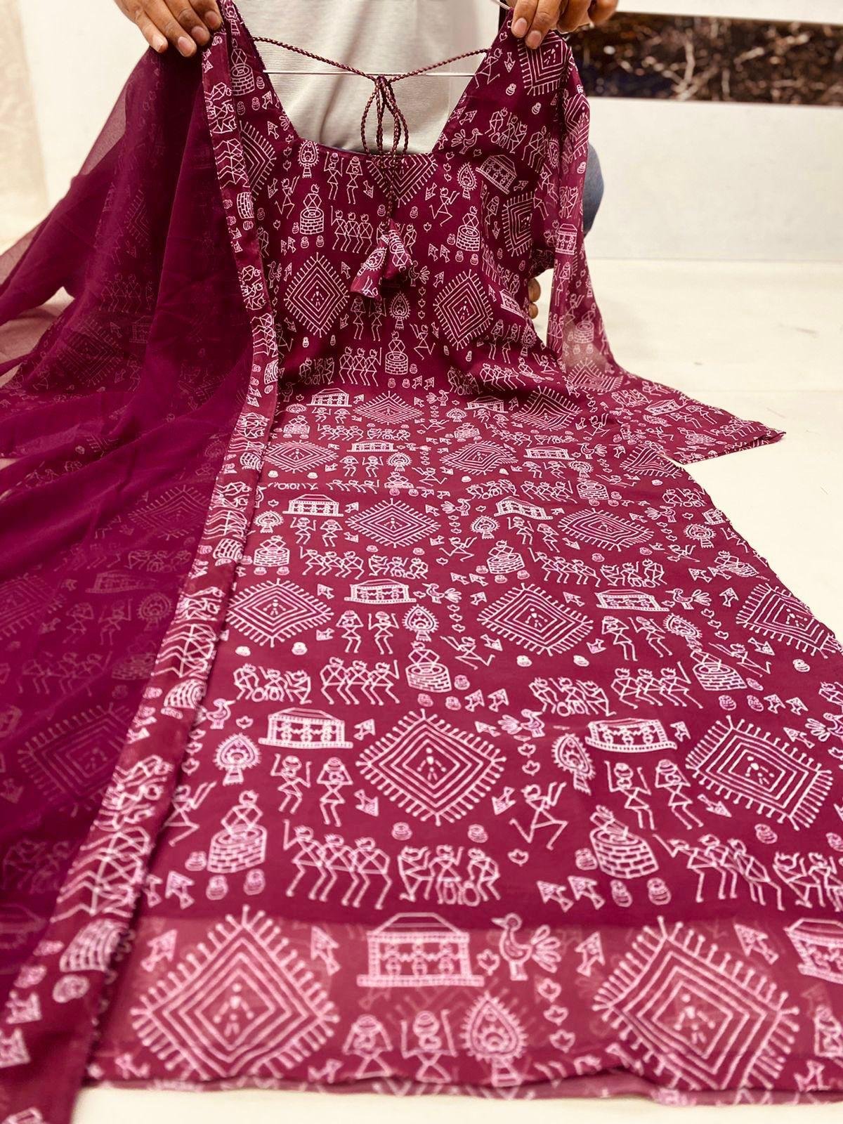 Fancy Georgette Village Printed Kurtas With Dupatta For Women