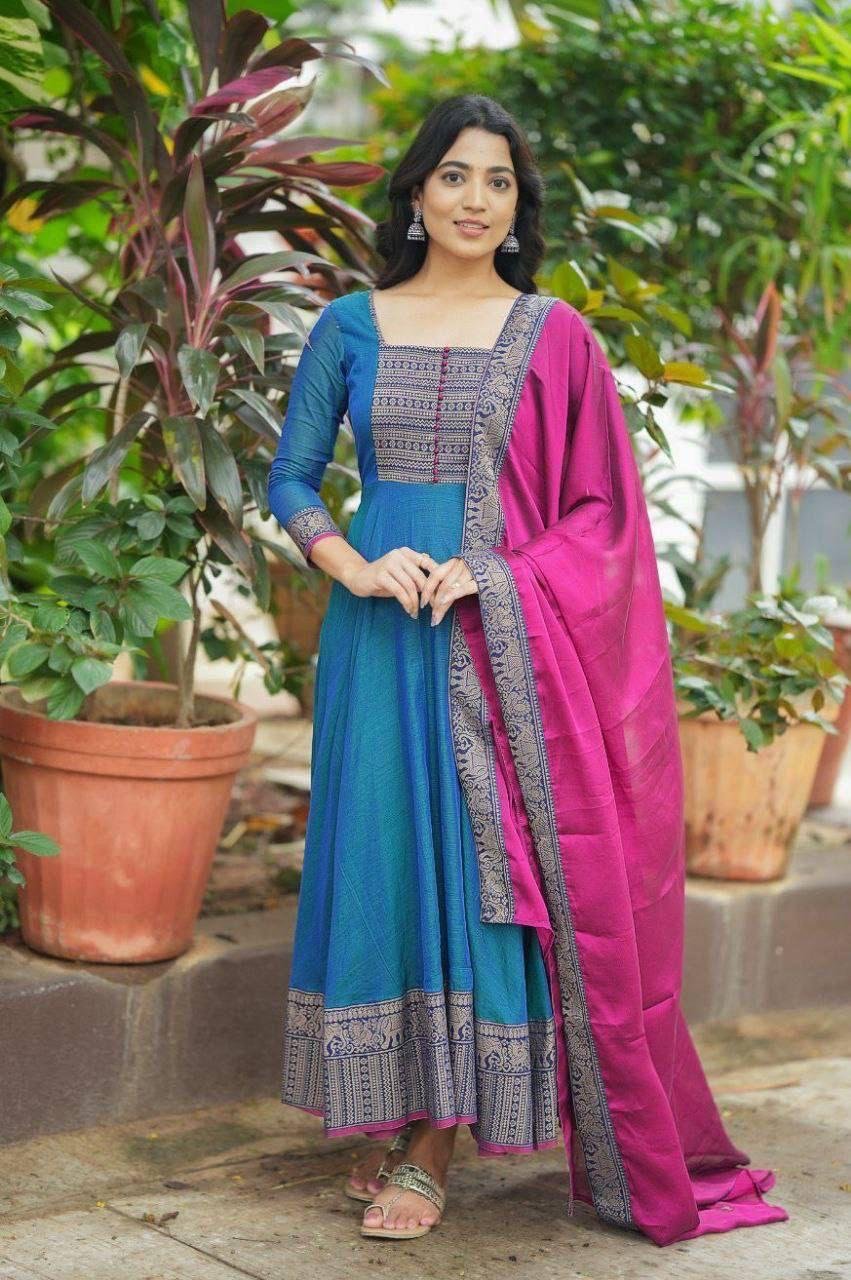 Pure Silk temple Anarkali Gown