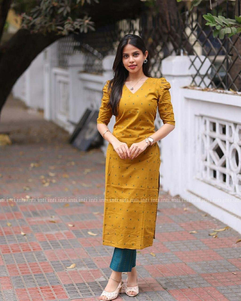 Mustard Yellow Printed Kurti with Pant Set