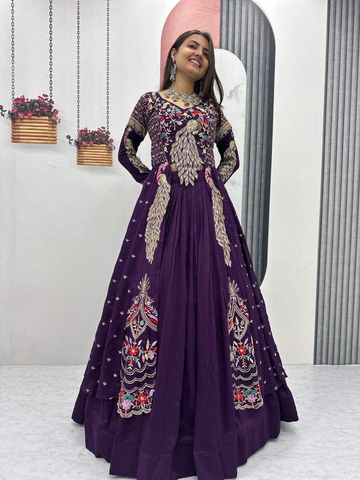 Indowestern Peacock Heavy thread and sequence work dress set