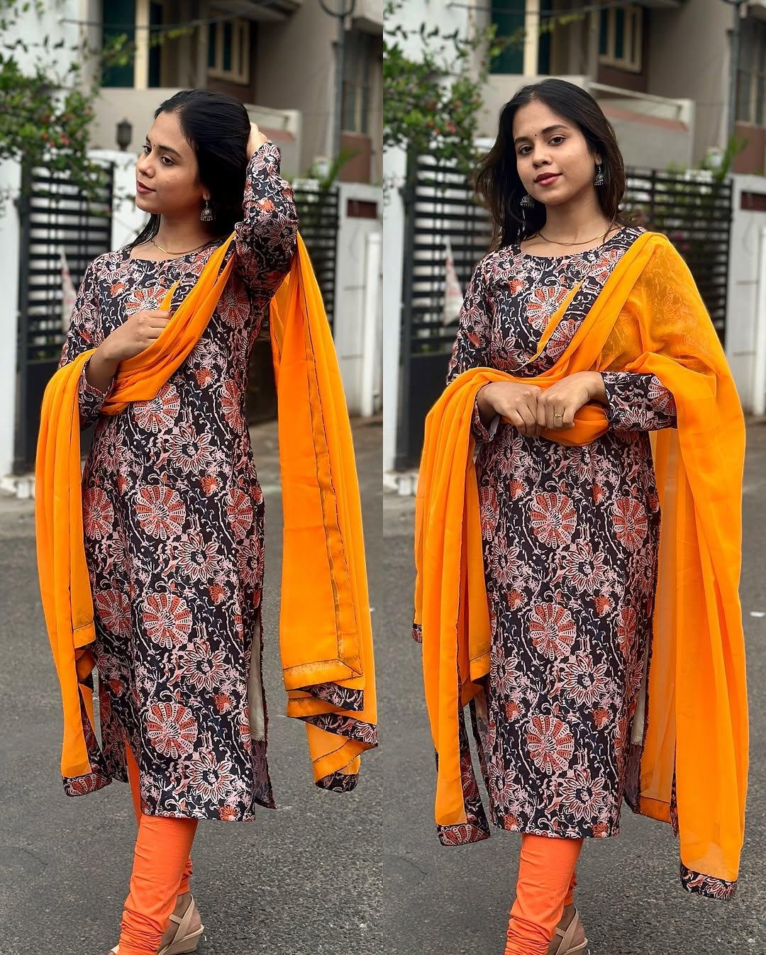 Women's Kalamkari Floral Printed Straight Kurti Set with Dupatta