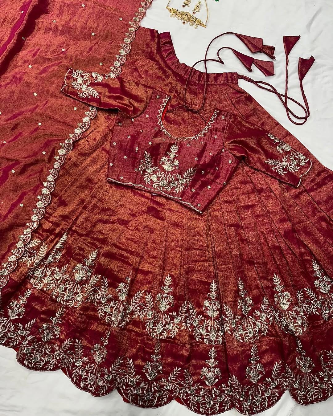 Original South Tissue  With Embroidery & Sequence work Lehenga