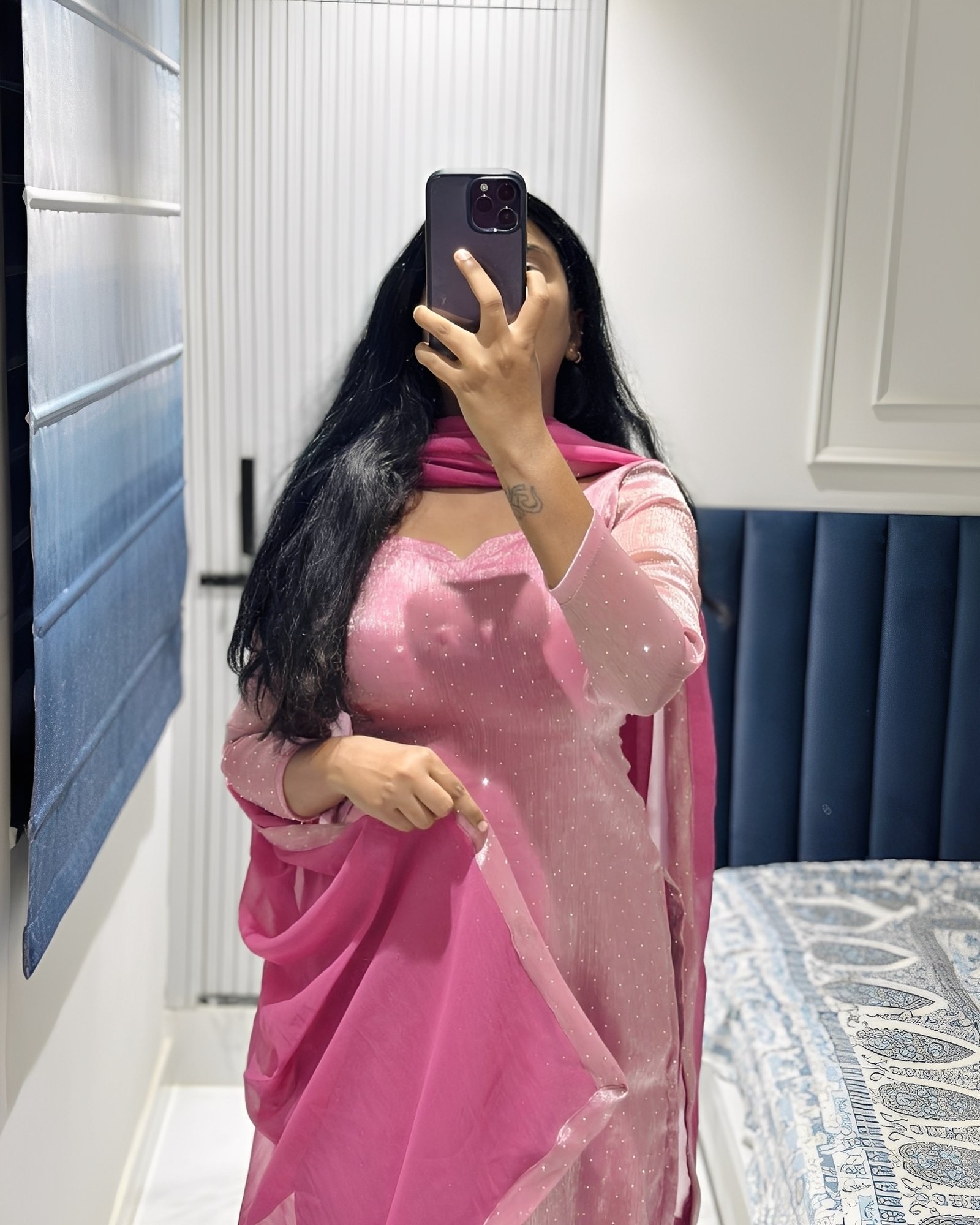 Light pink viscose tissue kurta with dupatta