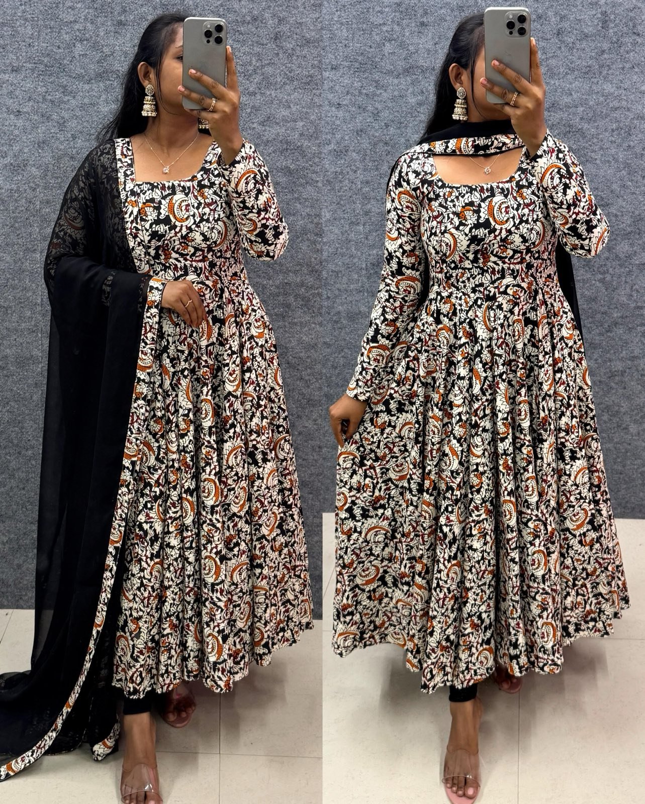 Elegant Kalamkari Printed Gown With Dupatta