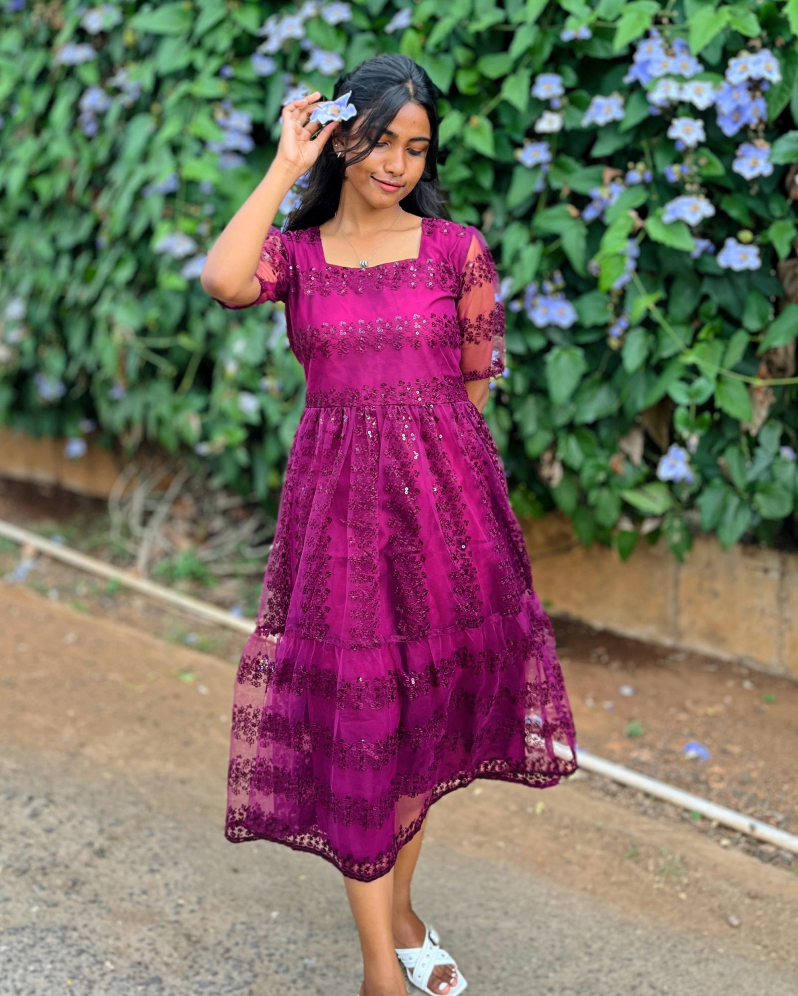 Pearl Princess Embroidered Midi Dress