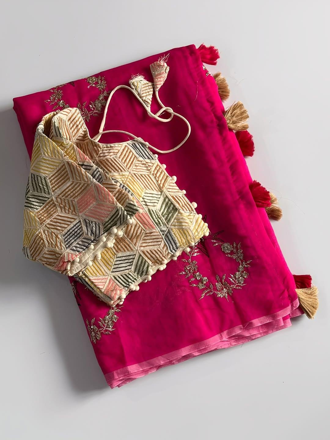 Premium Chanderi Saree WIth Stiched Blouse
