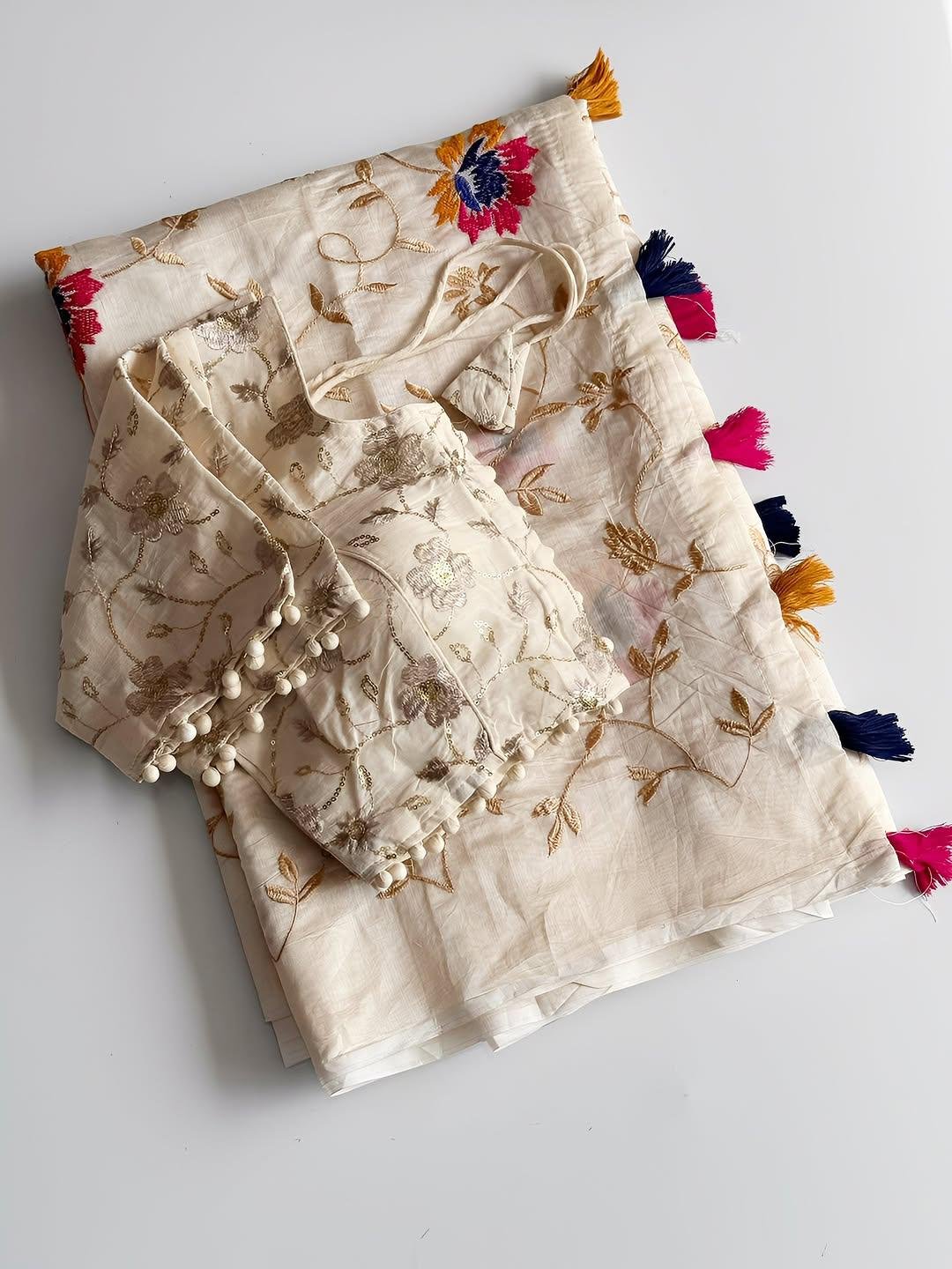 Premium Chanderi Saree WIth Stiched Blouse