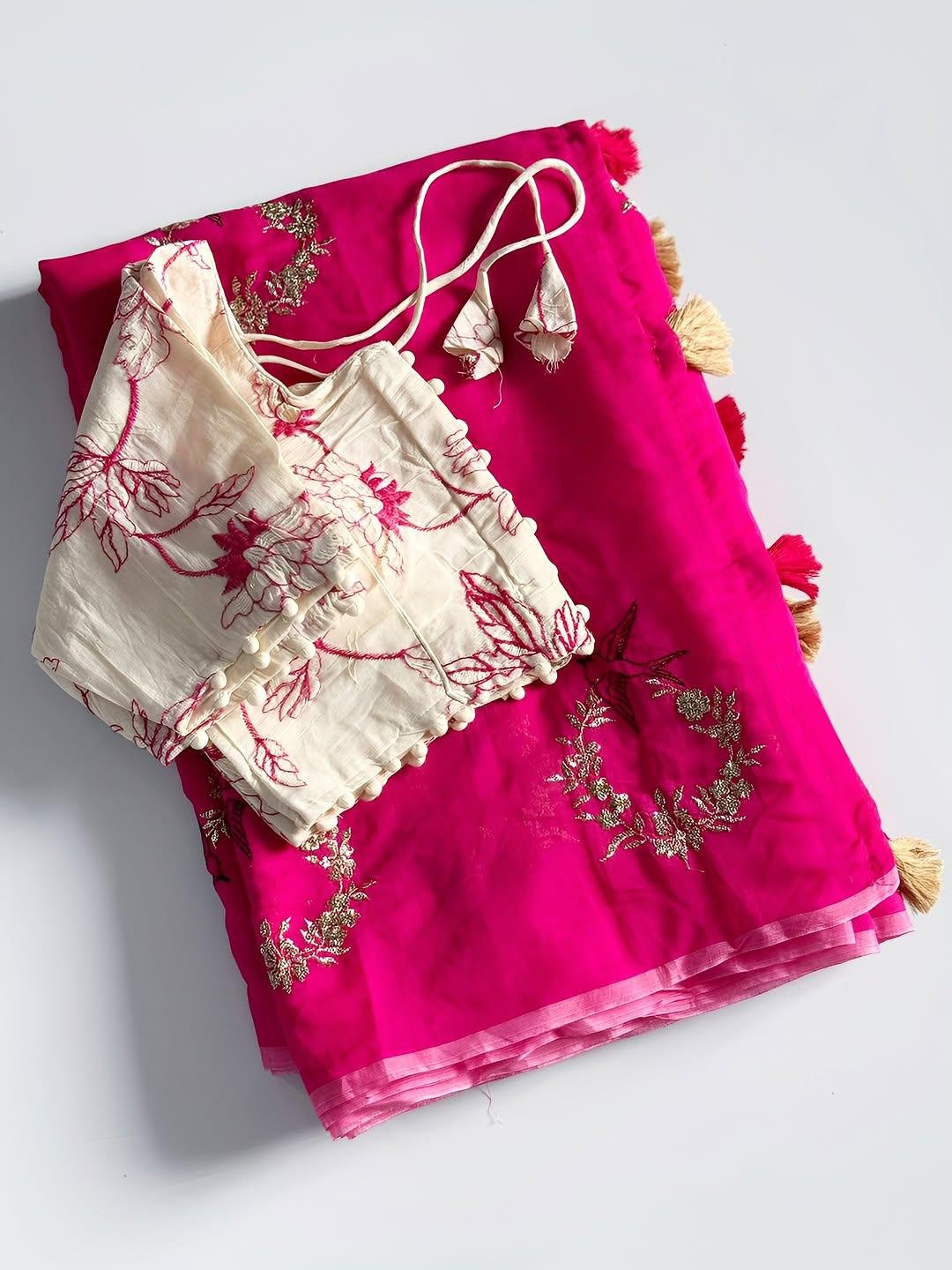 Premium Chanderi Saree WIth Stiched Blouse