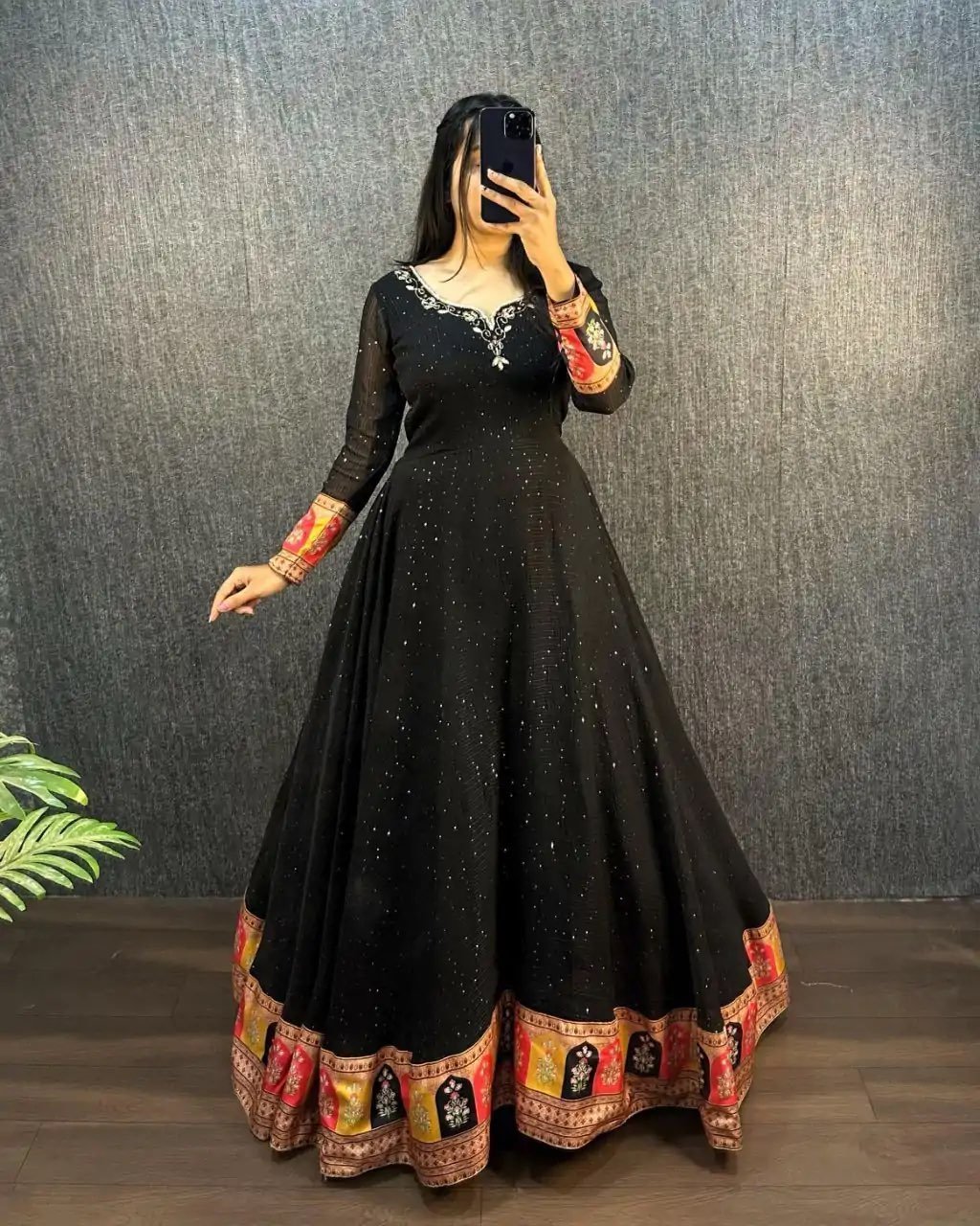 Wonderful Black Color Georgette Wide Sequence Work Anarkali Gown