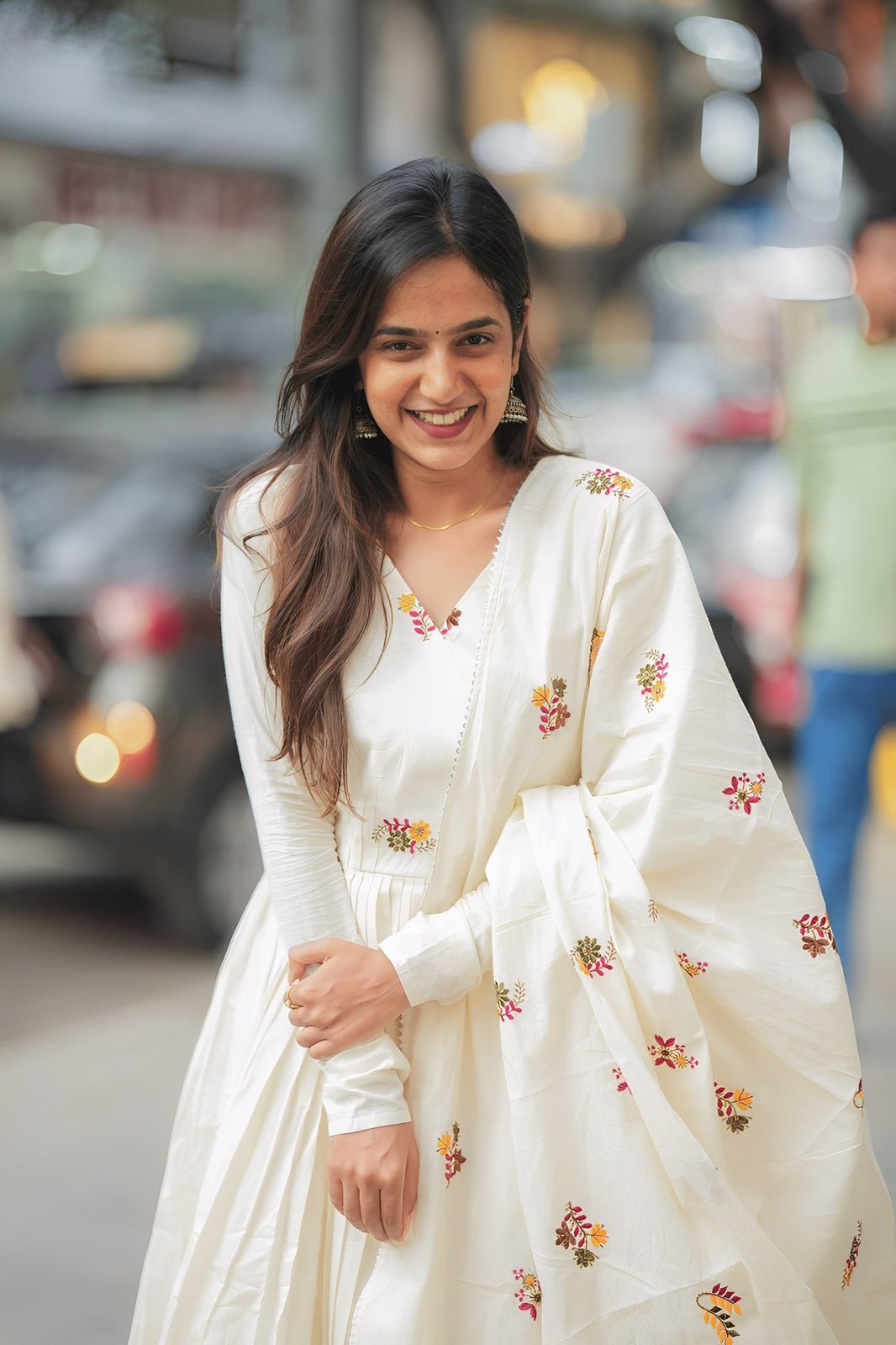 Ivory White Maska Cotton Anarkali Suit by Stylytic