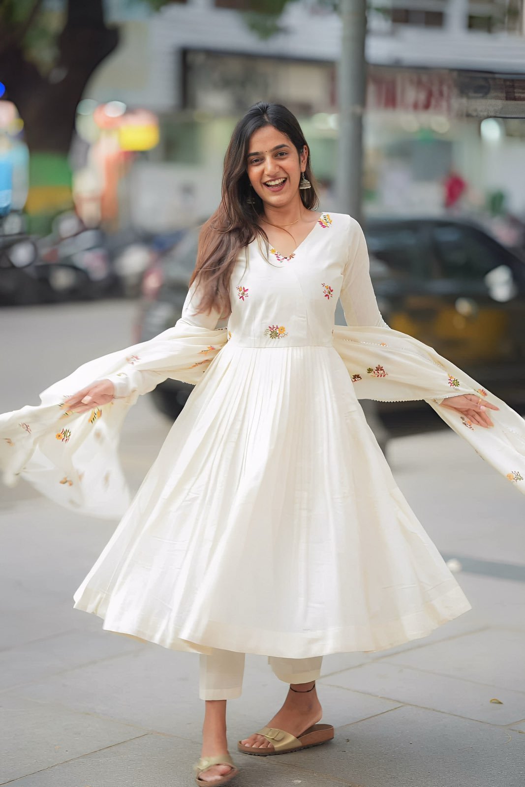 Ivory White Maska Cotton Anarkali Suit by Stylytic