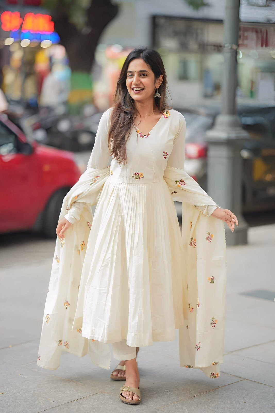Ivory White Maska Cotton Anarkali Suit by Stylytic