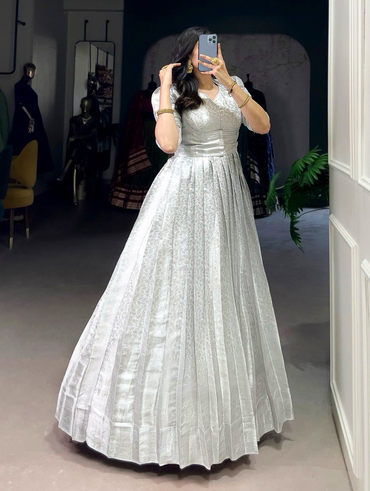 ✨ Designer Kanjivaram Gown with Koti – By Stylytic