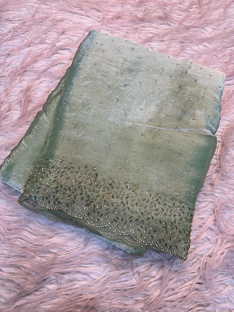 ✨ Elegant Space Silk Saree with Jarkhan Work – By Stylytic