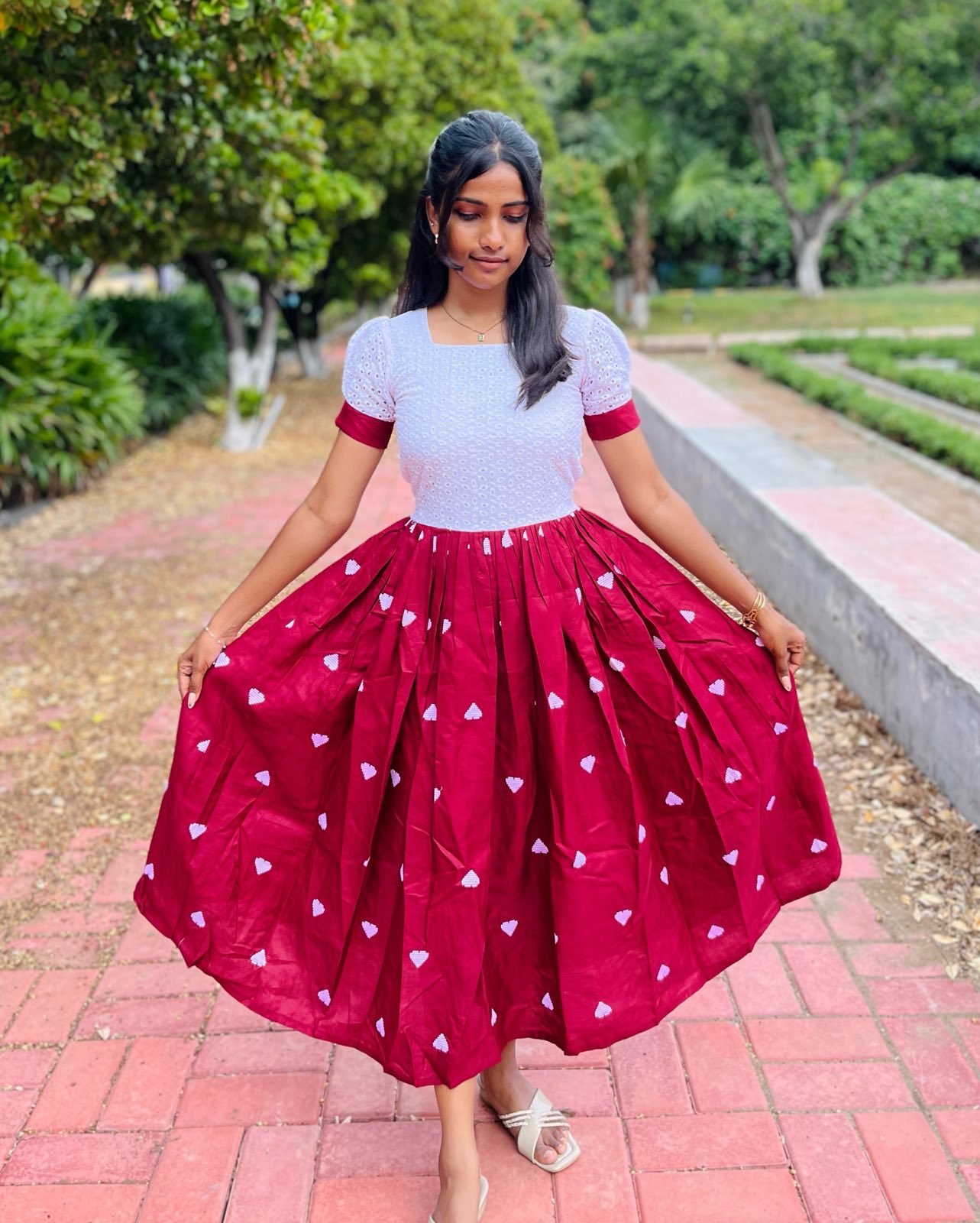 Charming Heart Pattern Midi Dress