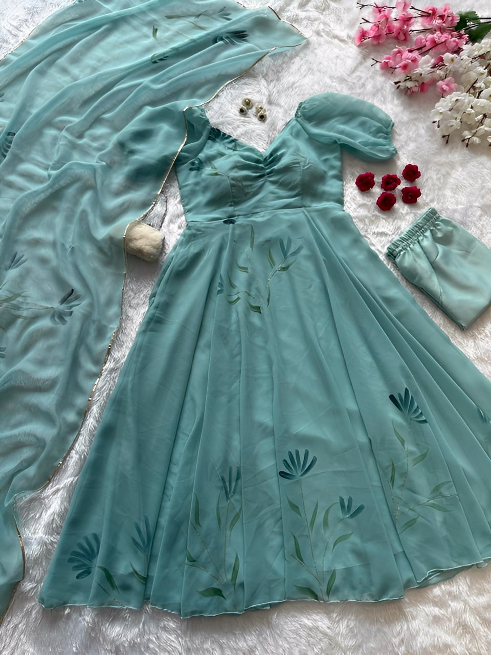 Exclusive Handpainted Real-Shoot Anarkali Set for Women